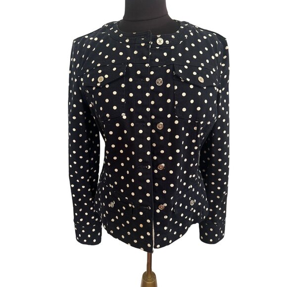 Chaps Women's Polka Dot Jacket Size M Navy & White Button-Front - Picture 1 of 7